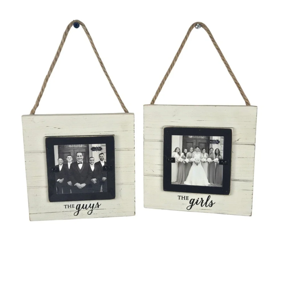 2 Mud Pie The Guys & The Girls Wedding Party Photo Frames White Shiplap NEW